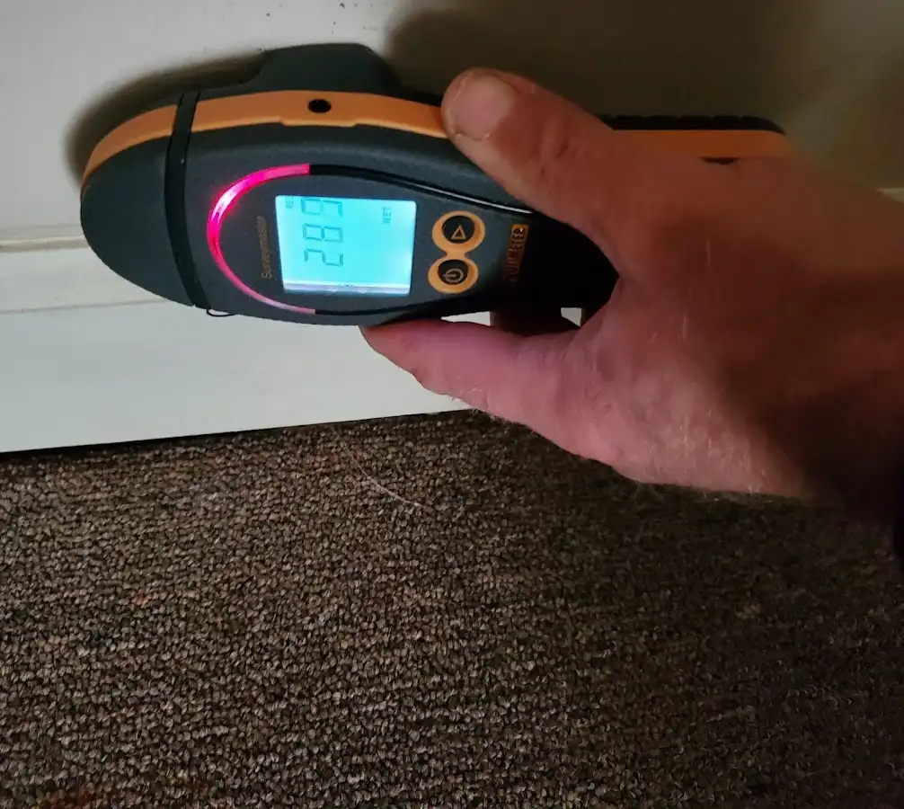 Moisture detection at baseboard during Burst Pipe Cleanup in Brush